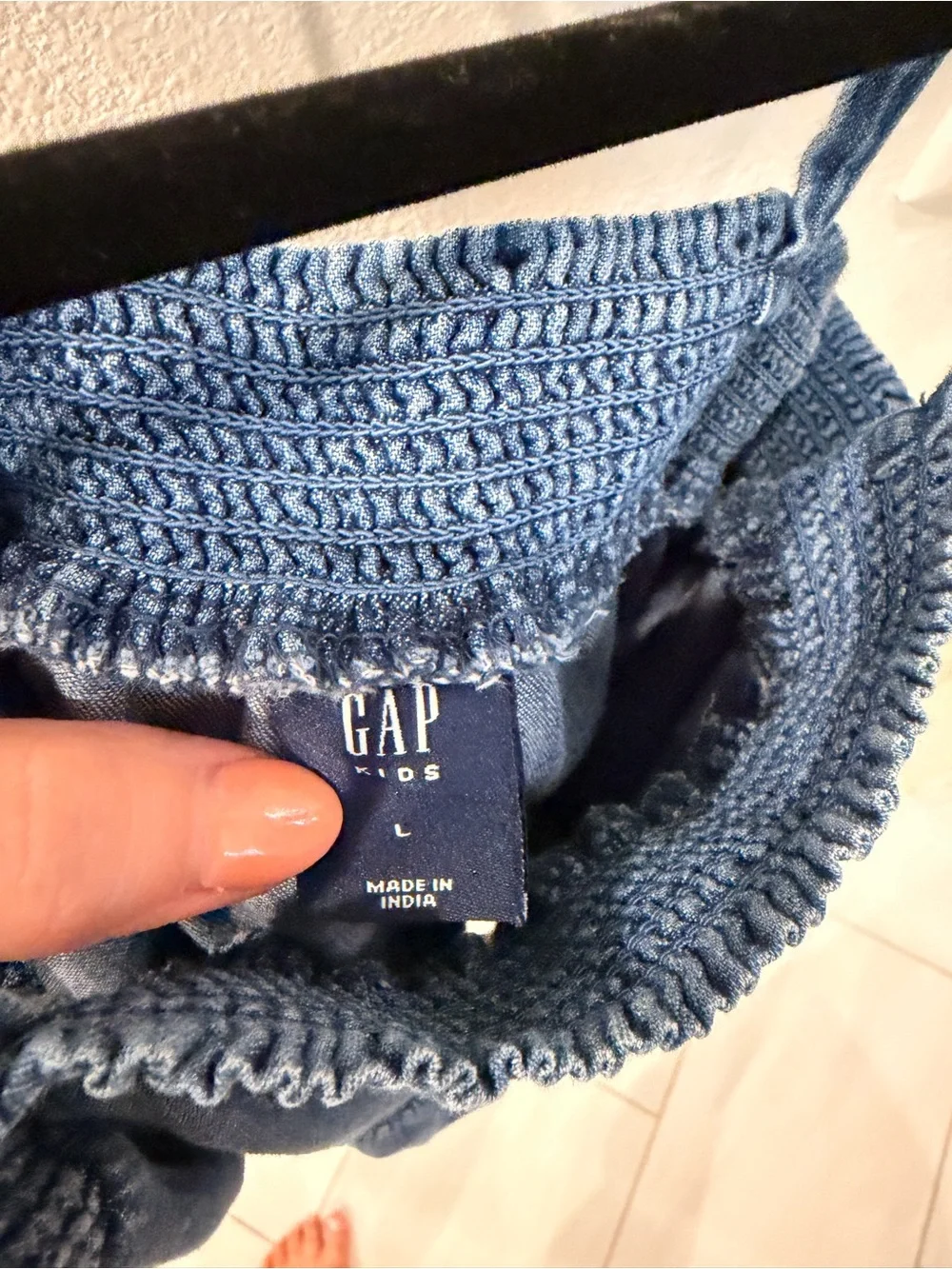 GAP Kids Denim Smocked Strap Romper in Classic Blue Chambray Girls Large